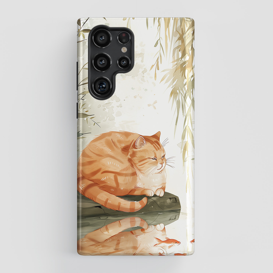 Chubby Cat by the Pond Japanese Art Design Samsun Phone Case