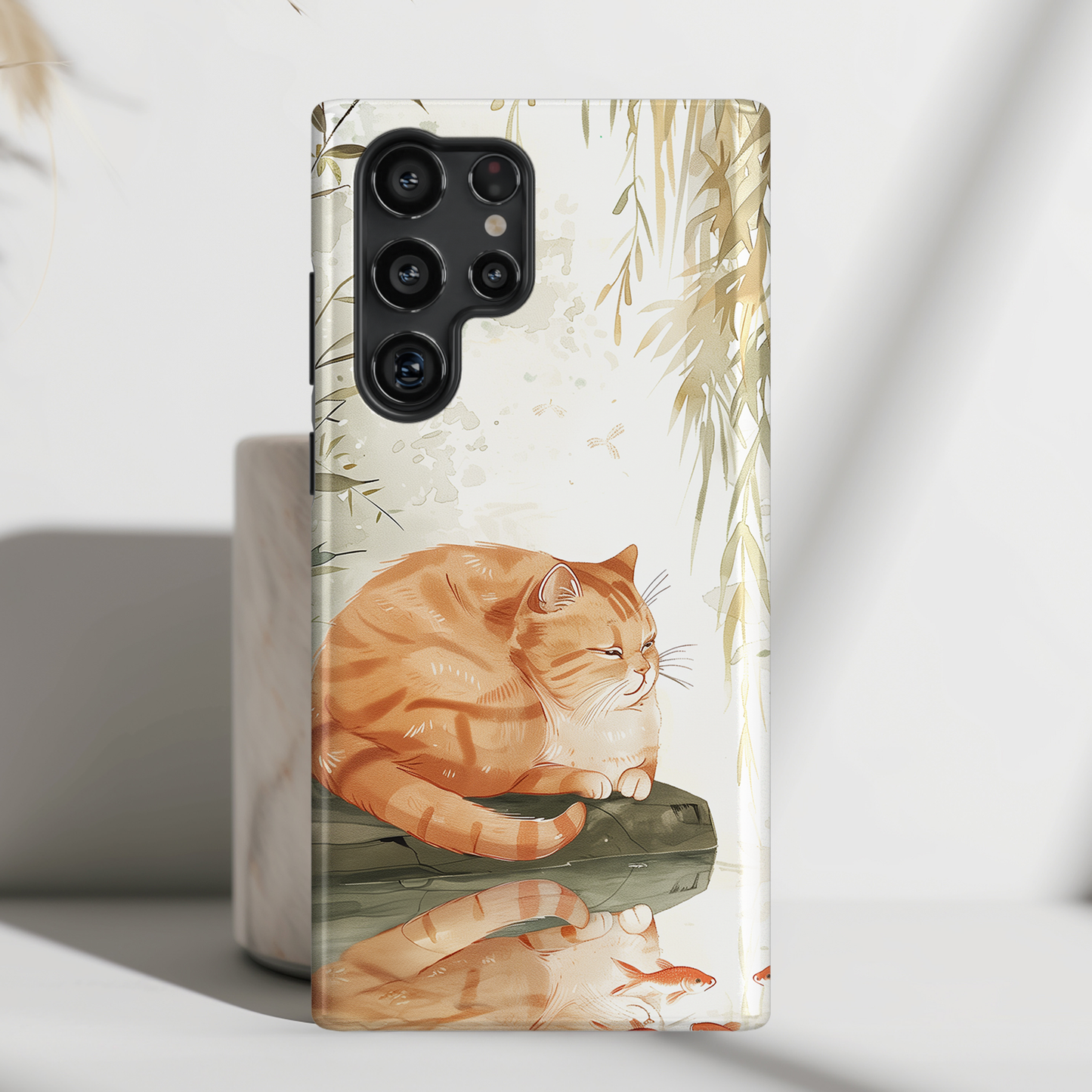 Chubby Cat by the Pond Japanese Art Design Samsun Phone Case