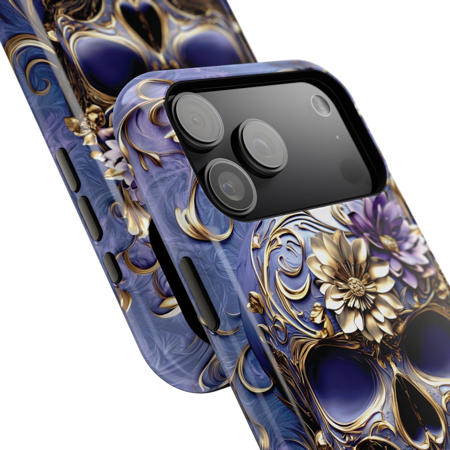Gold Floral Skull Design iPhone Case
