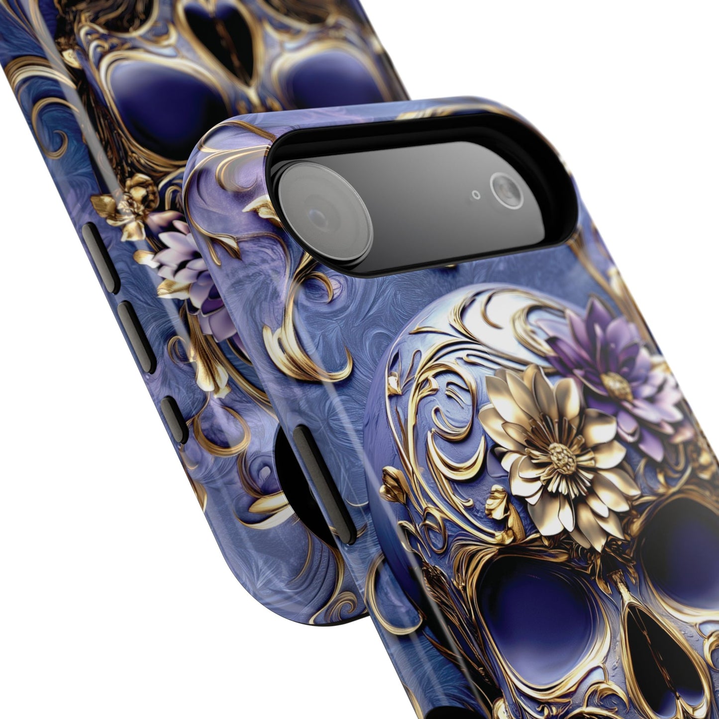 Gold Floral Skull Design iPhone Case
