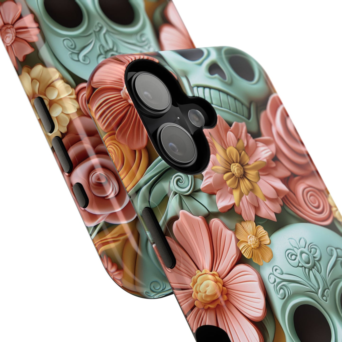 Cute Sugar Skull & Flowers Design iPhone Case