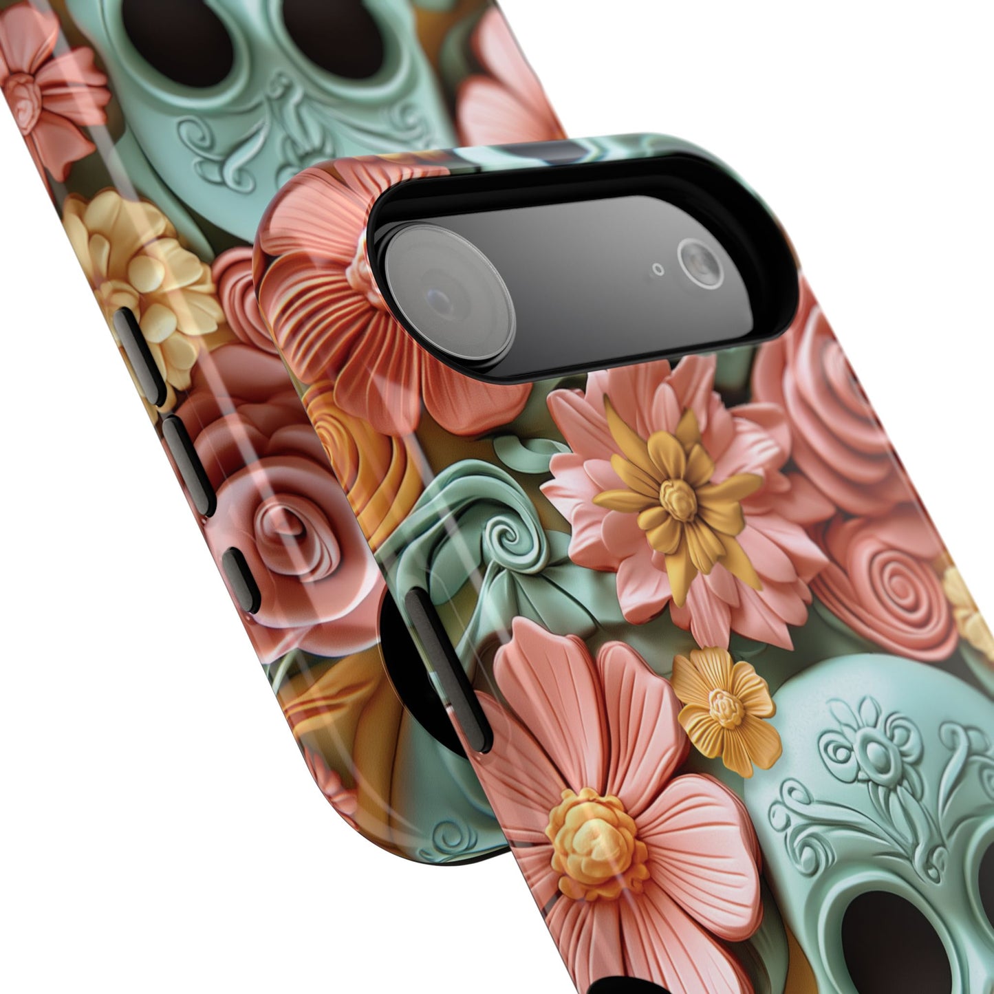 Cute Sugar Skull & Flowers Design iPhone Case