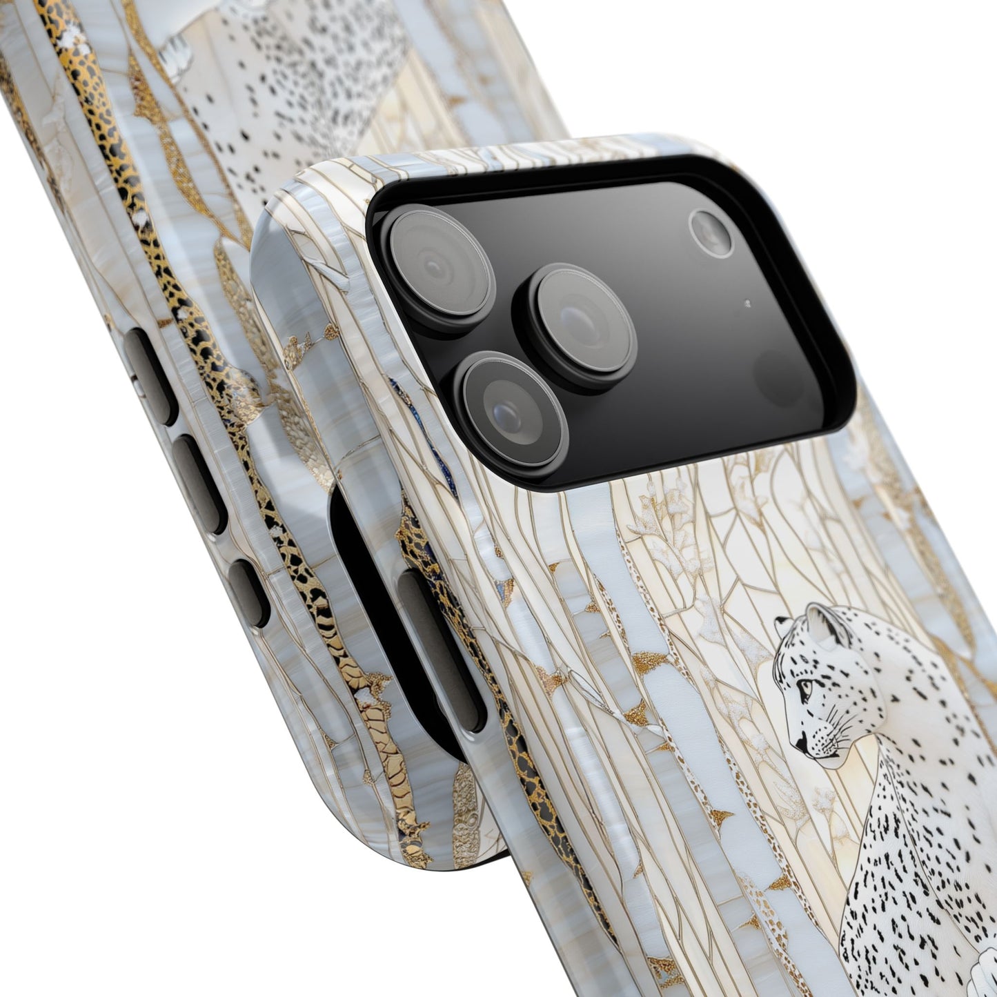 Snow Leopard in Winter Forest Design 1 iPhone Case