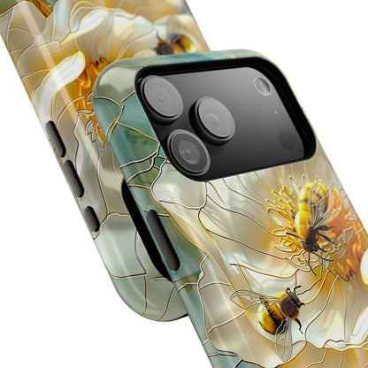 Bees on Flower Stained Glass Design iPhone Case