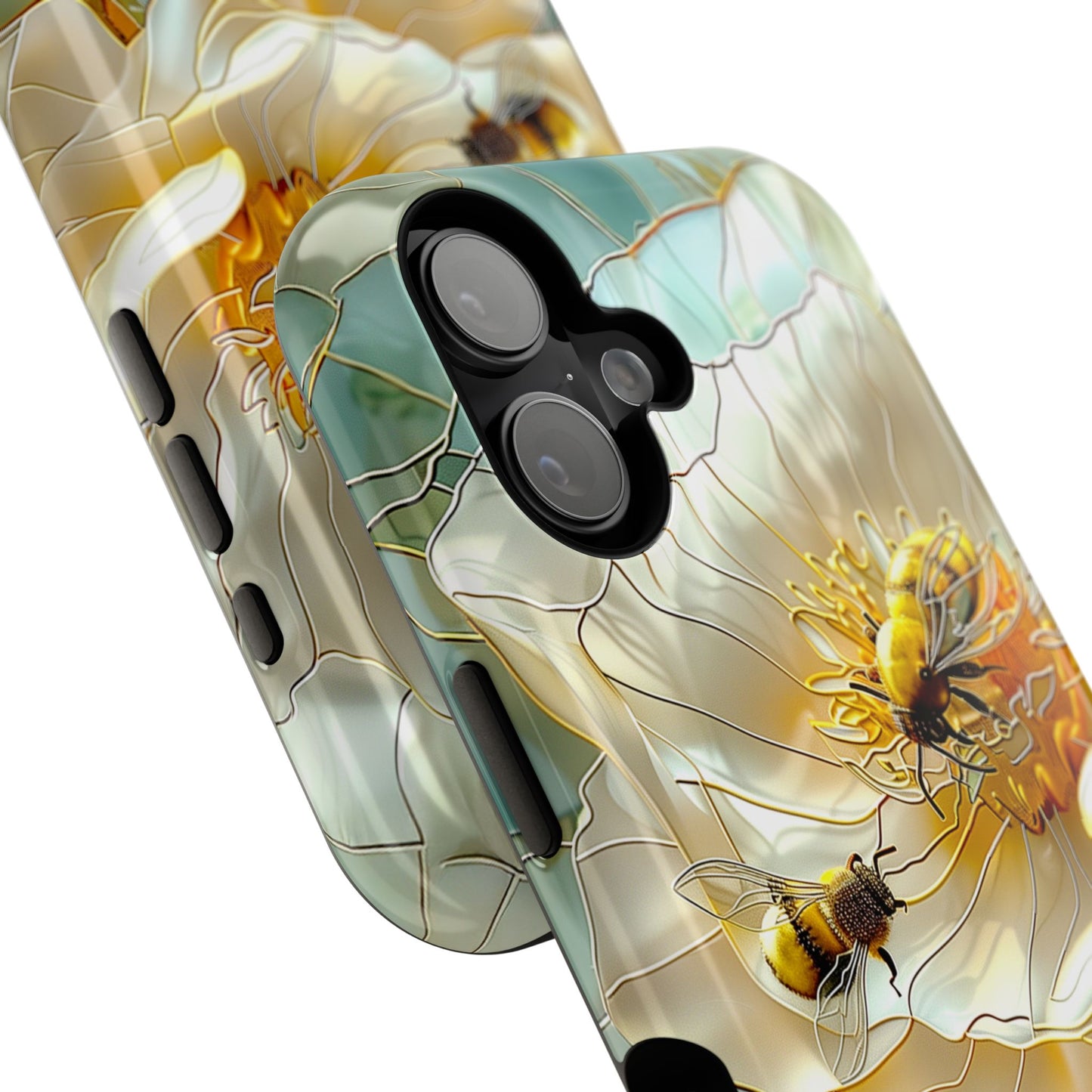 Bees on Flower Stained Glass Design iPhone Case