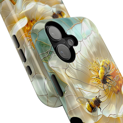Bees on Flower Stained Glass Design iPhone Case