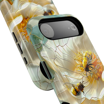 Bees on Flower Stained Glass Design iPhone Case
