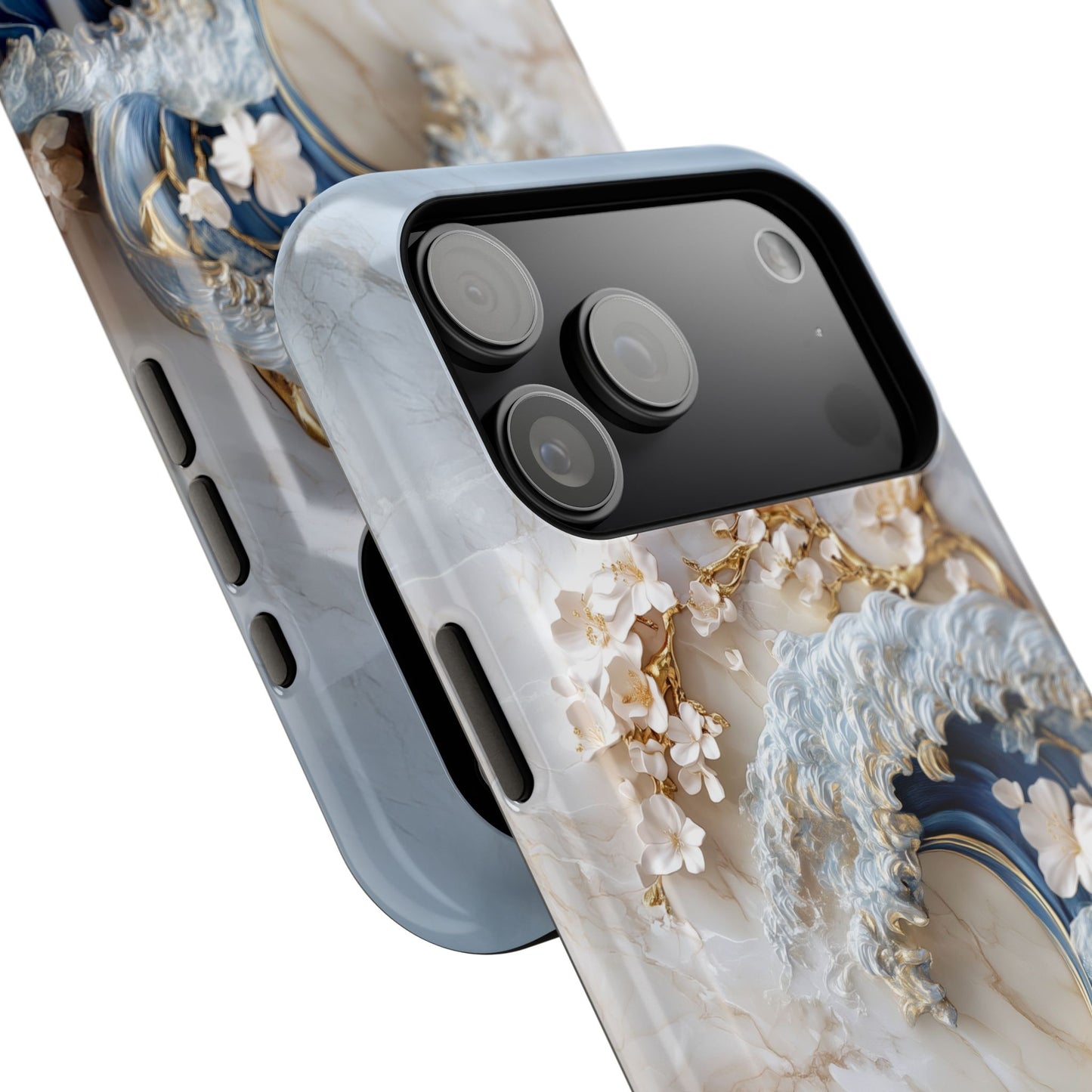 The Great Wave Floral Marble Theme Design 2 iPhone Case