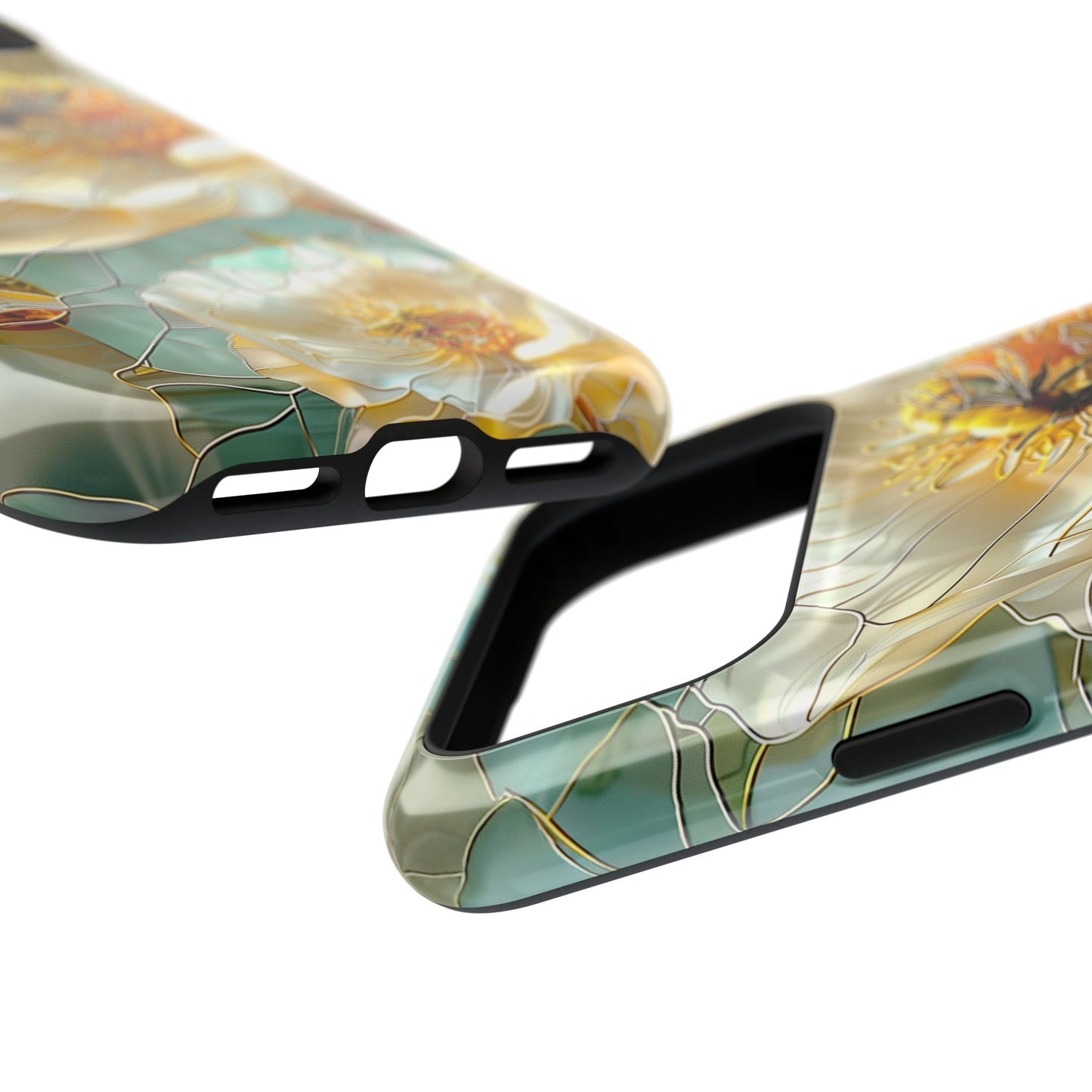 Bees on Flower Stained Glass Design iPhone Case