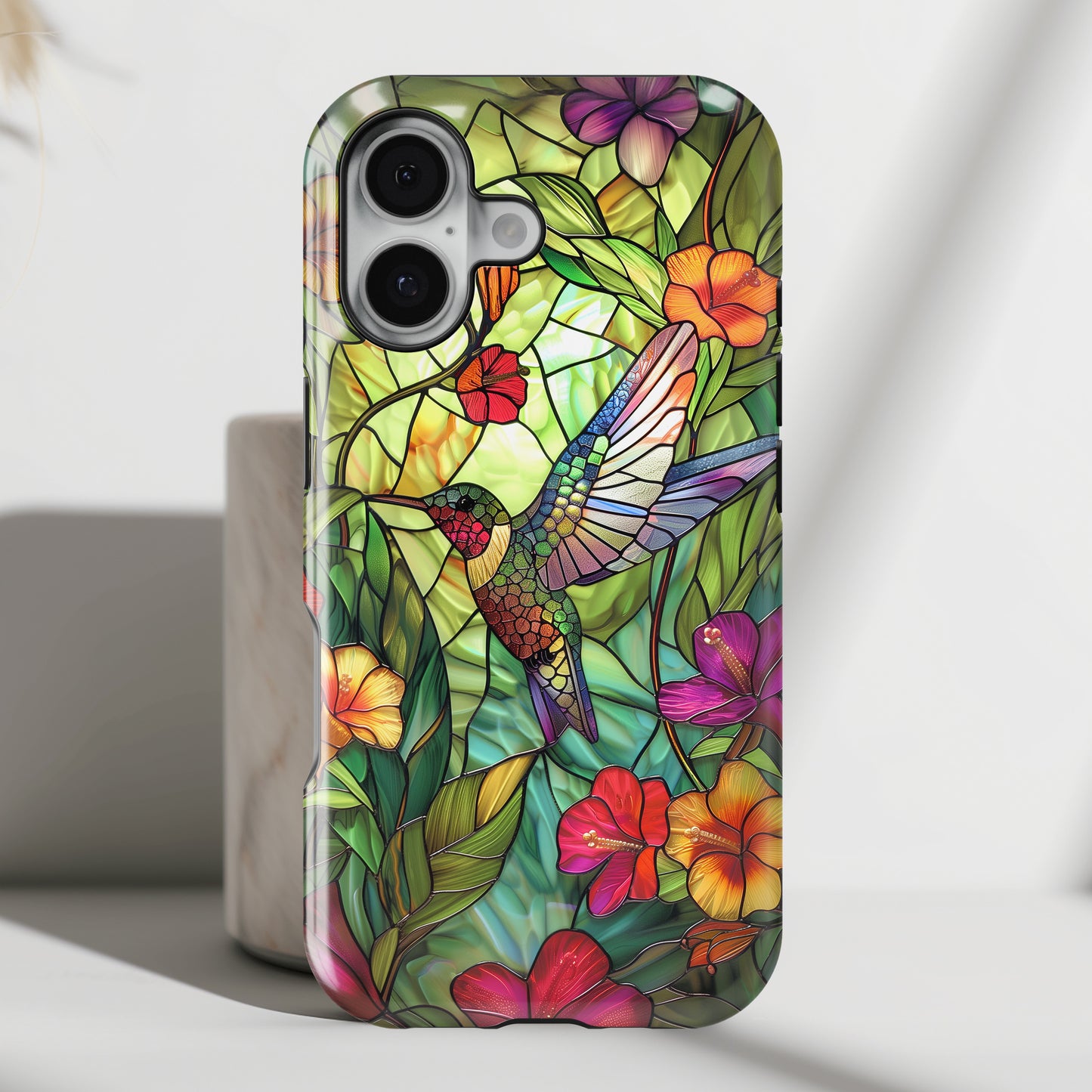 Colourful Hummingbird Stained Glass Design iPhone Case
