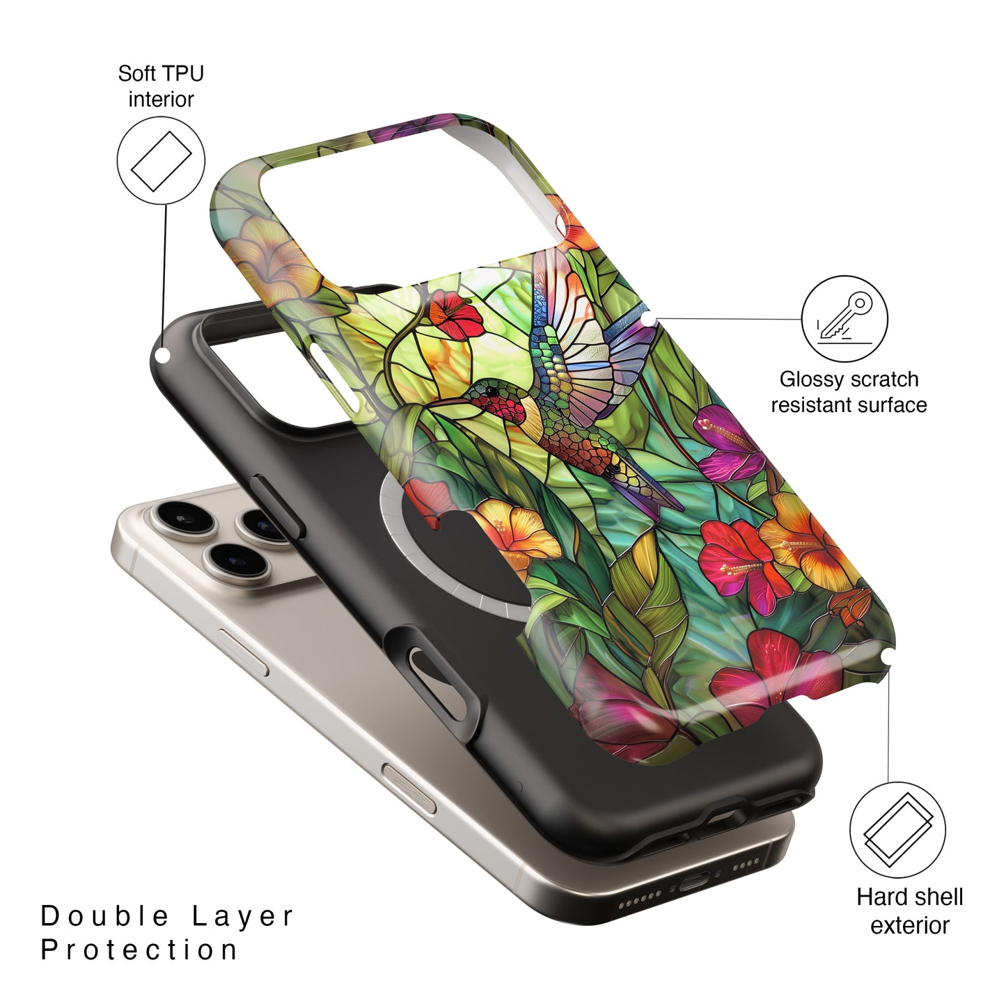 Colourful Hummingbird Stained Glass Design iPhone Case
