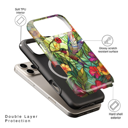 Colourful Hummingbird Stained Glass Design iPhone Case