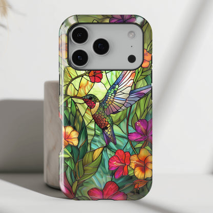 Colourful Hummingbird Stained Glass Design iPhone Case