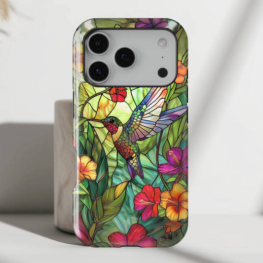Colourful Hummingbird Stained Glass Design iPhone Case