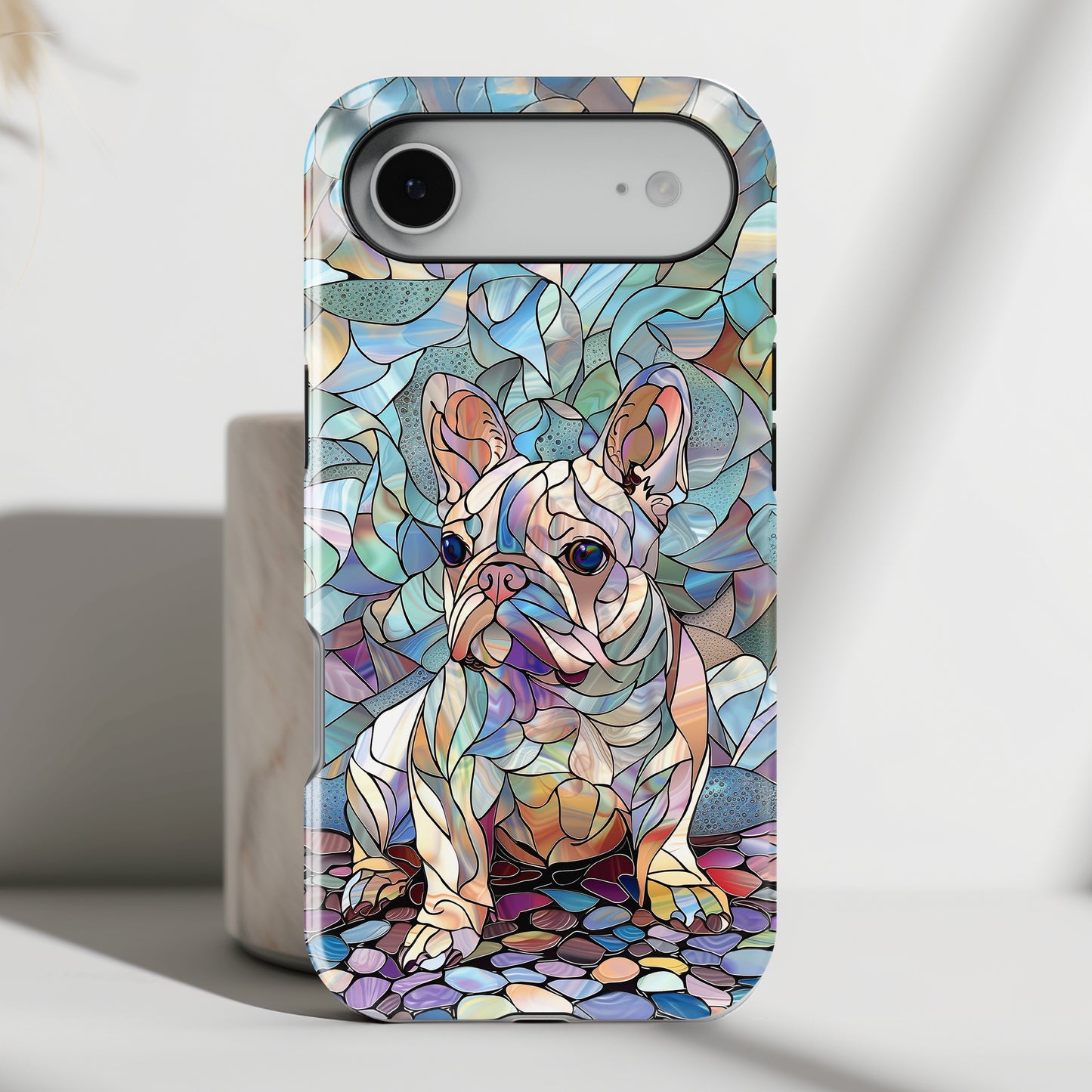 Cute French Bulldog Stained Glass Design iPhone Case