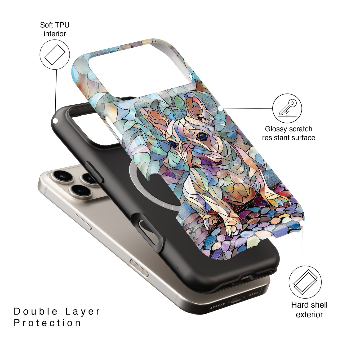 Cute French Bulldog Stained Glass Design iPhone Case