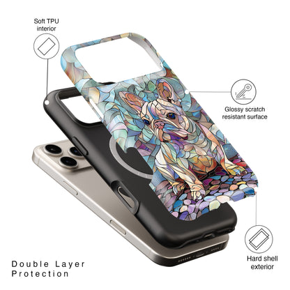 Cute French Bulldog Stained Glass Design iPhone Case