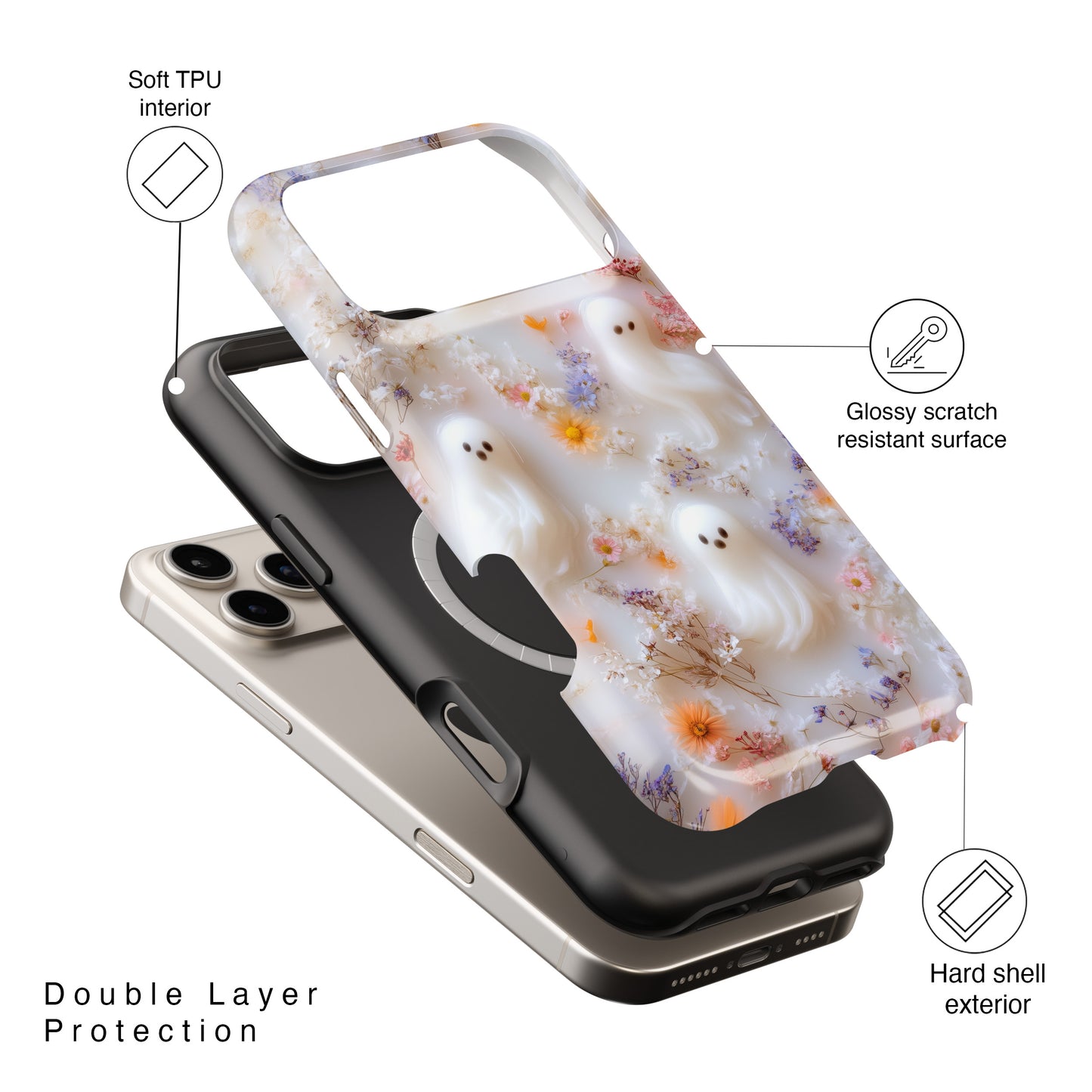 Cute Ghost Floral Design iPhone Case