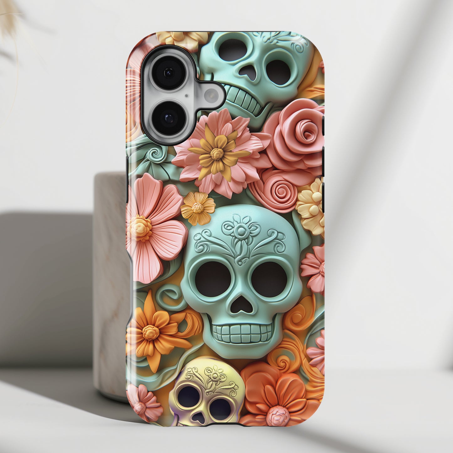Cute Sugar Skull & Flowers Design iPhone Case