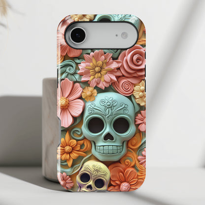Cute Sugar Skull & Flowers Design iPhone Case