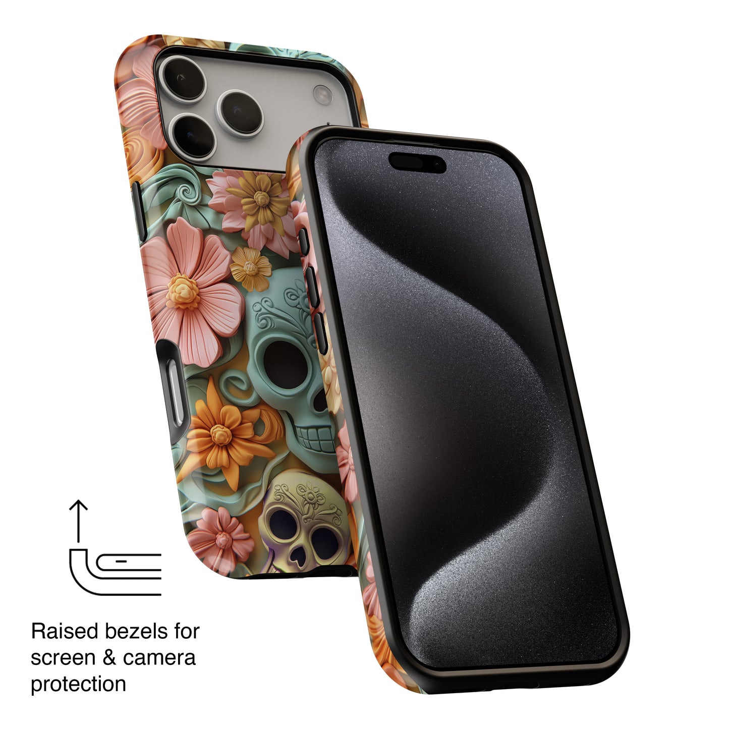 Cute Sugar Skull & Flowers Design iPhone Case