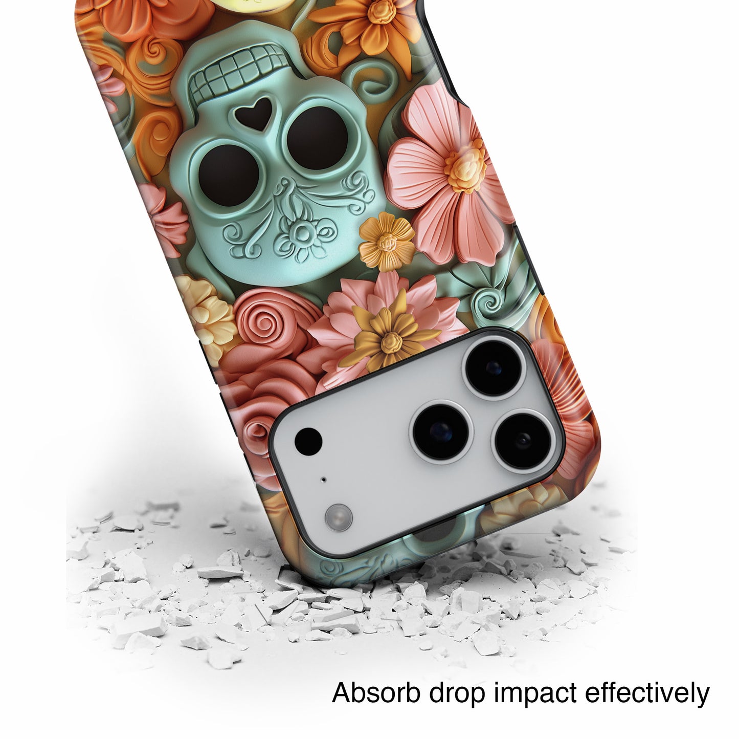 Cute Sugar Skull & Flowers Design iPhone Case