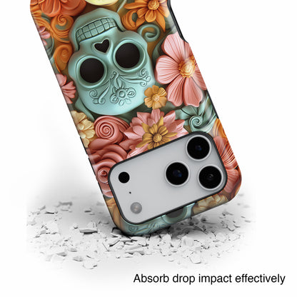 Cute Sugar Skull & Flowers Design iPhone Case