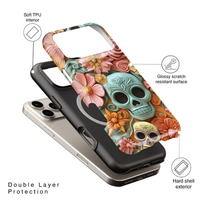 Cute Sugar Skull & Flowers Design iPhone Case