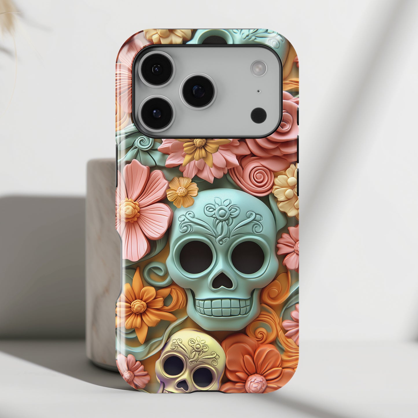 Cute Sugar Skull & Flowers Design iPhone Case