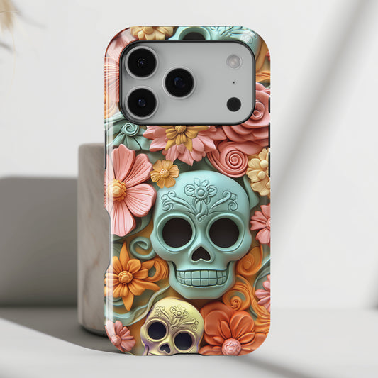 Cute Sugar Skull & Flowers Design iPhone Case