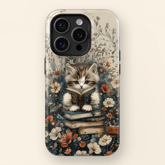 Cute Book Reading Cat Design iPhone Case
