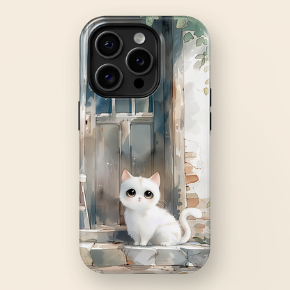 Cute White Cat Watercolour Art  Design iPhone Case