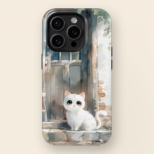 Cute White Cat Watercolour Art  Design iPhone Case