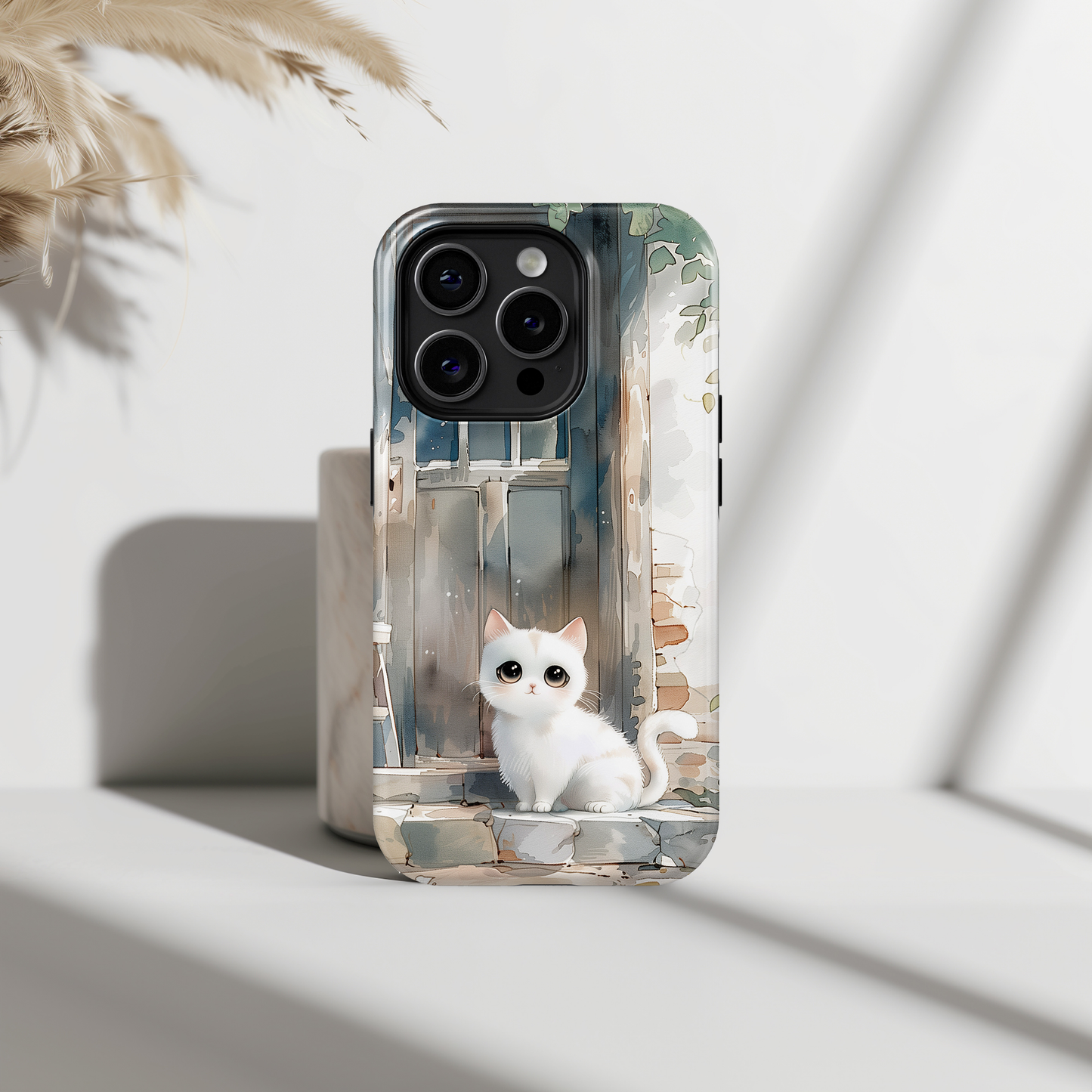 Cute White Cat Watercolour Art  Design iPhone Case