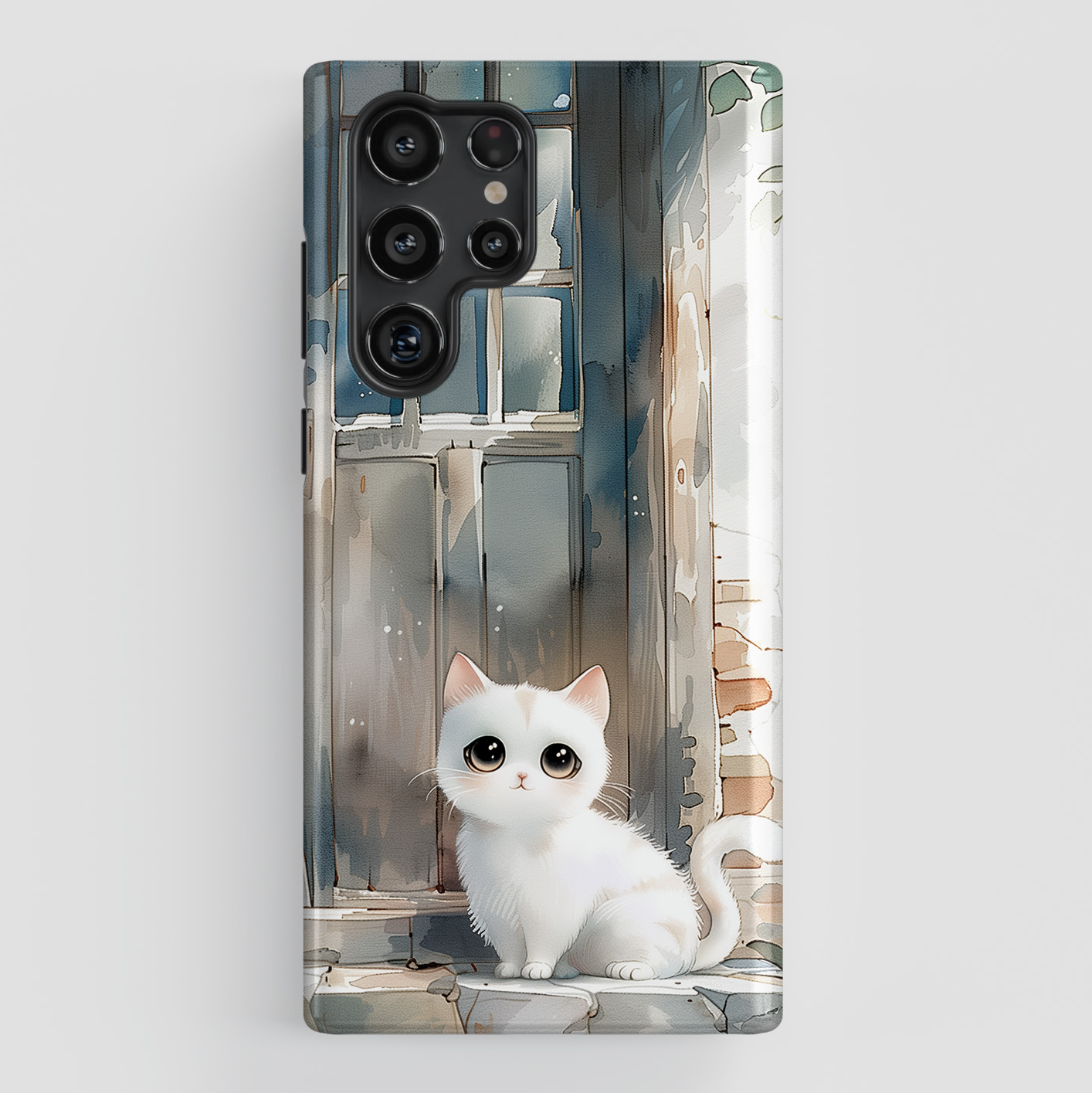 Cute White Cat Watercolour Art Design Samsung Phone Case