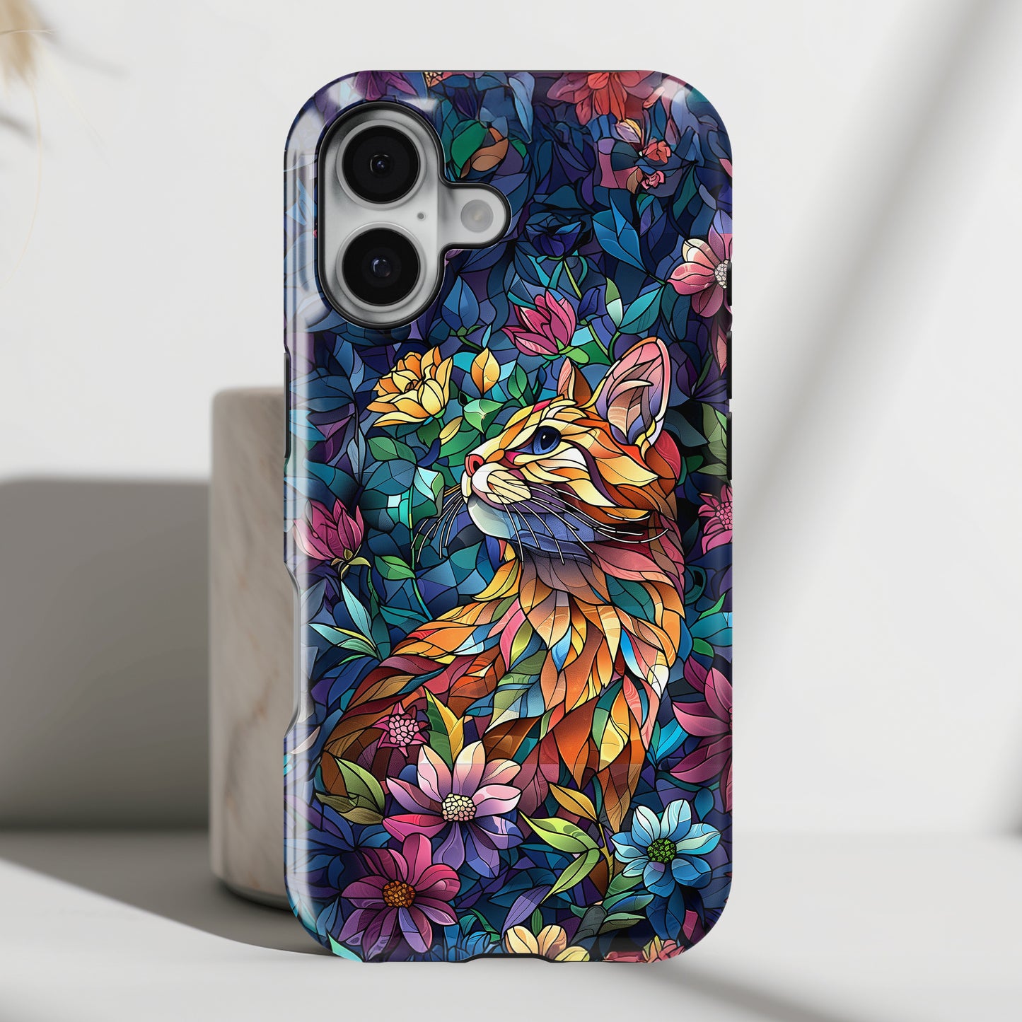 Elegant Cat Stained Glass Design iPhone Case