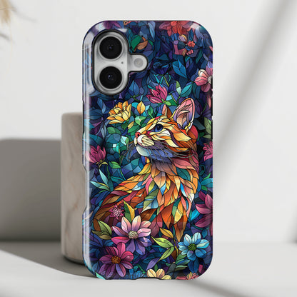 Elegant Cat Stained Glass Design iPhone Case