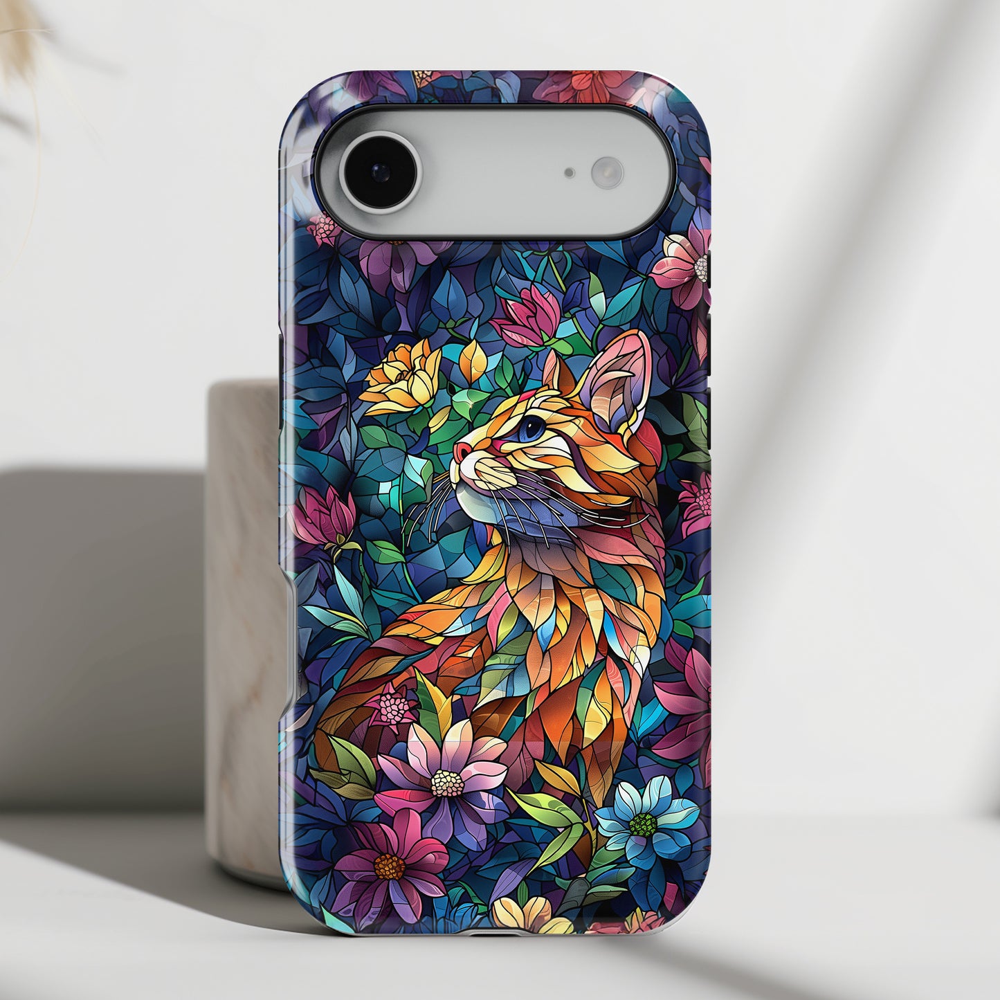 Elegant Cat Stained Glass Design iPhone Case