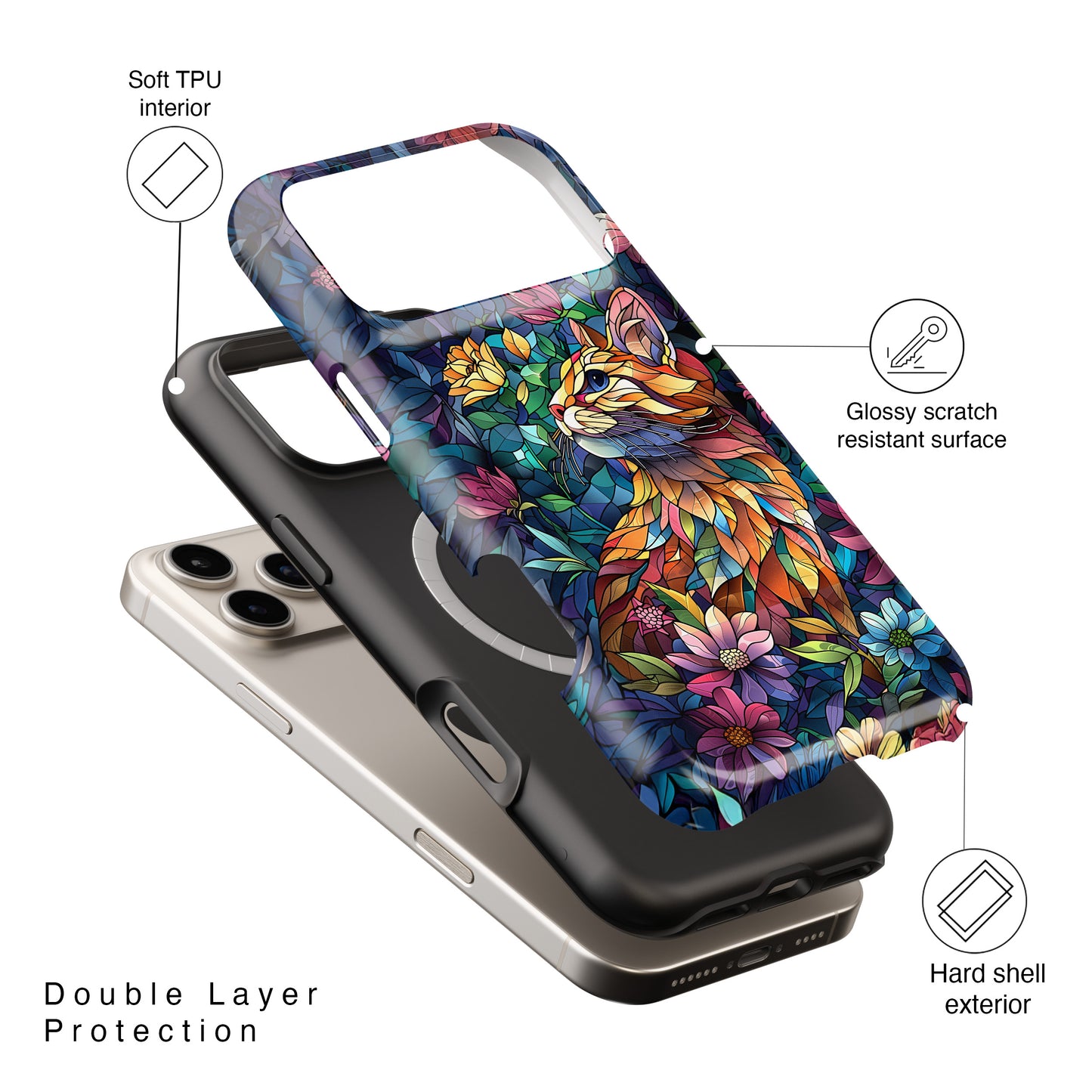 Elegant Cat Stained Glass Design iPhone Case