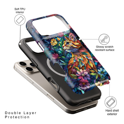 Elegant Cat Stained Glass Design iPhone Case