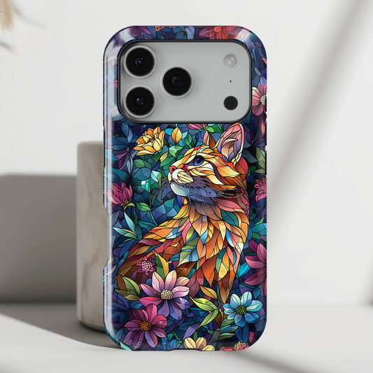 Elegant Cat Stained Glass Design iPhone Case