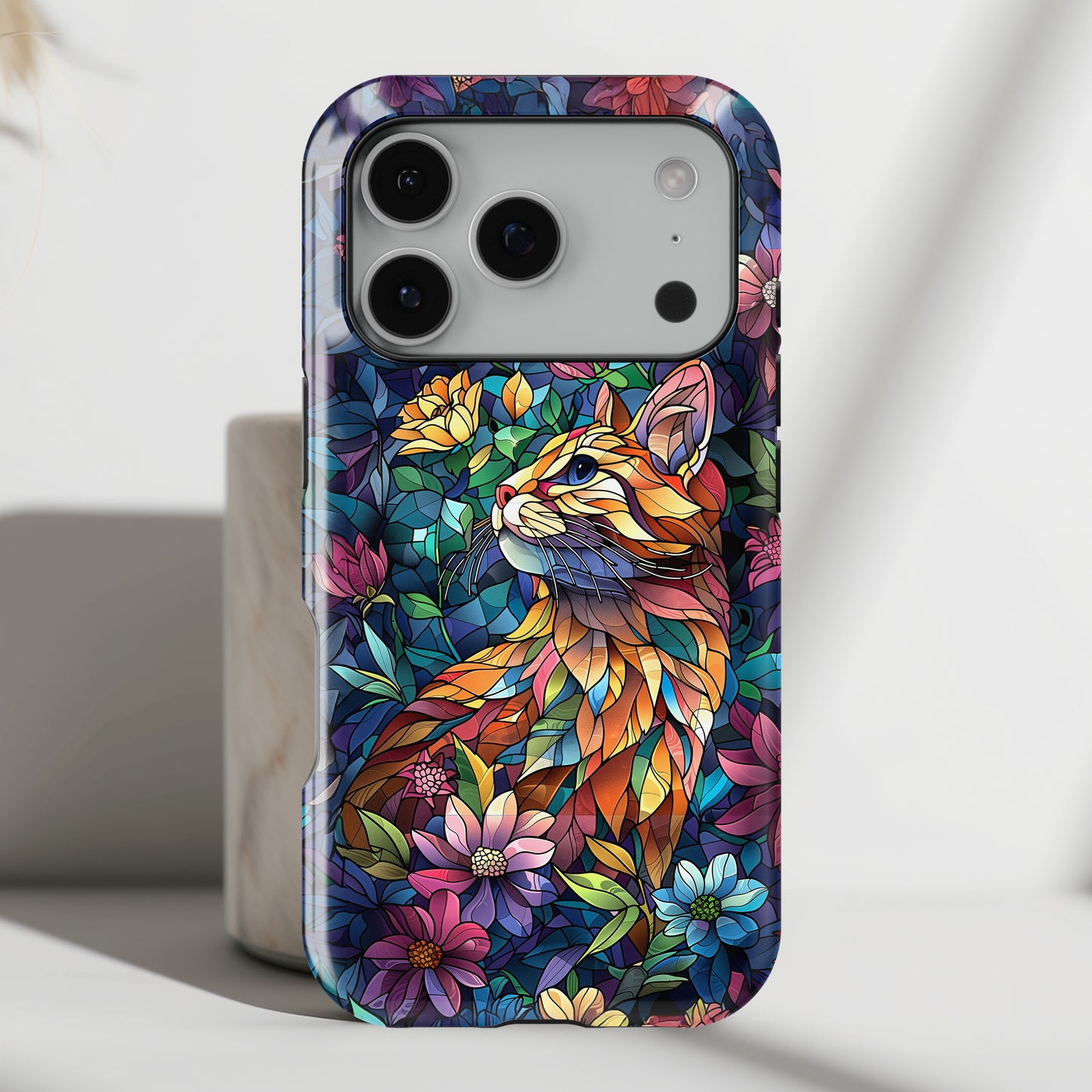 Elegant Cat Stained Glass Design iPhone Case
