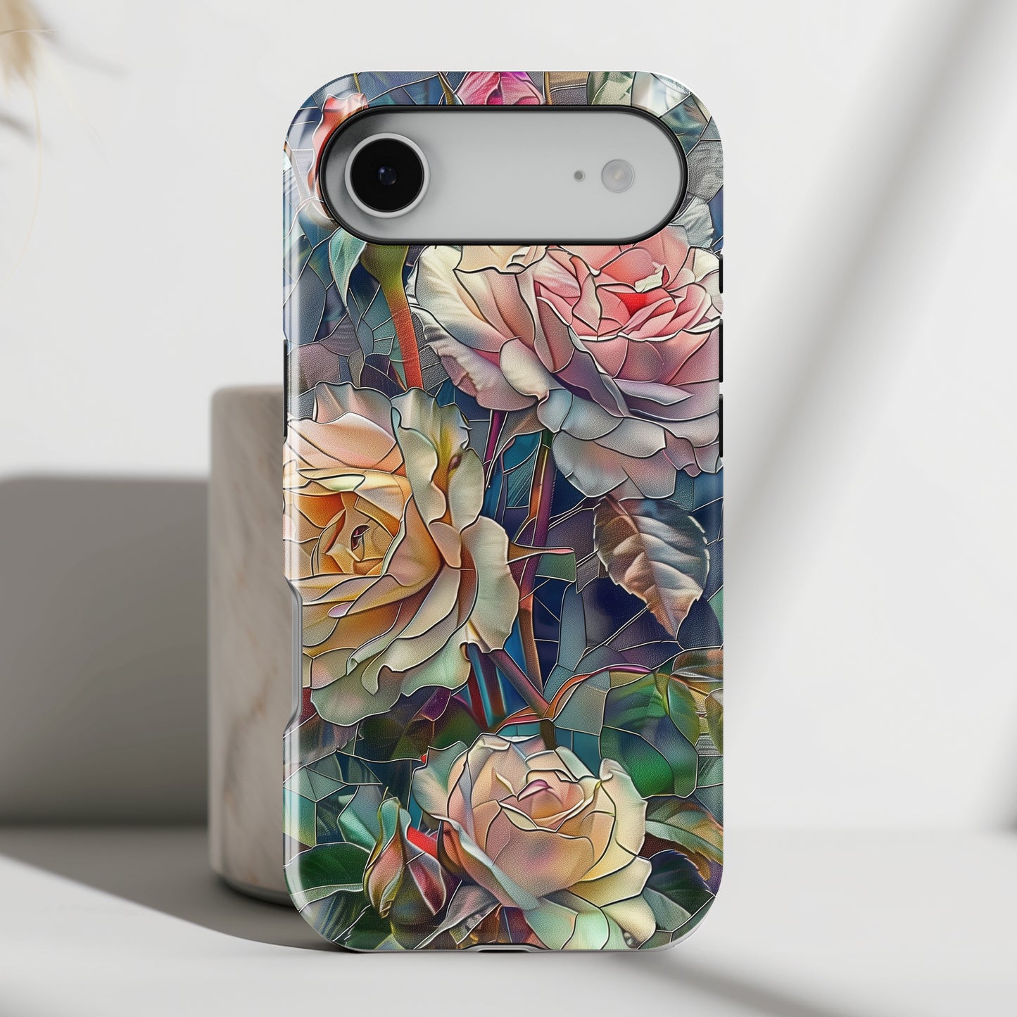 Elegant Roses Stained Glass Design iPhone Case