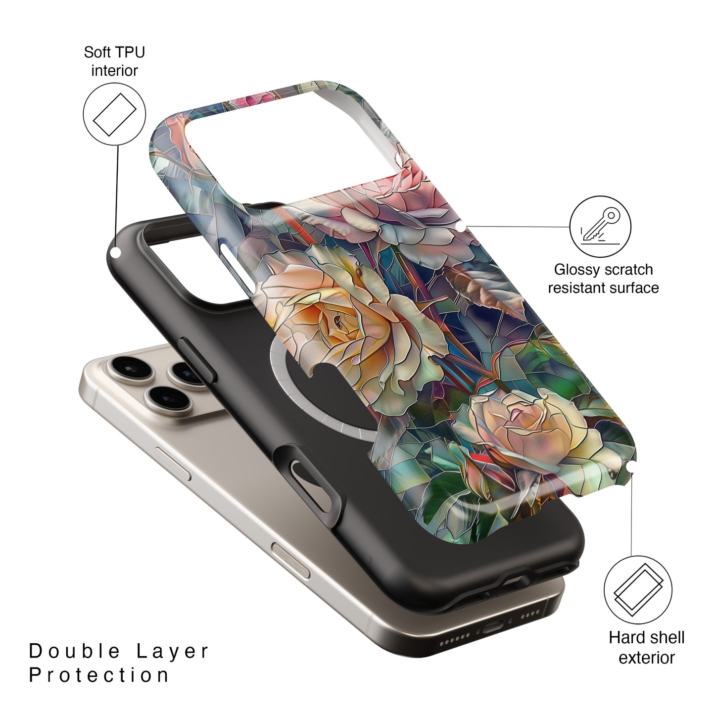 Elegant Roses Stained Glass Design iPhone Case