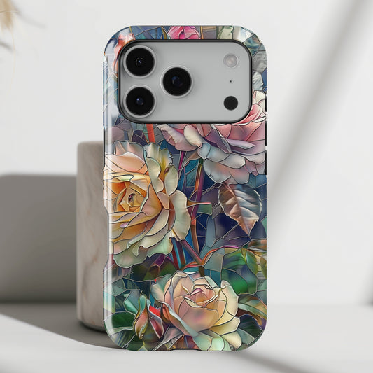 Elegant Roses Stained Glass Design iPhone Case