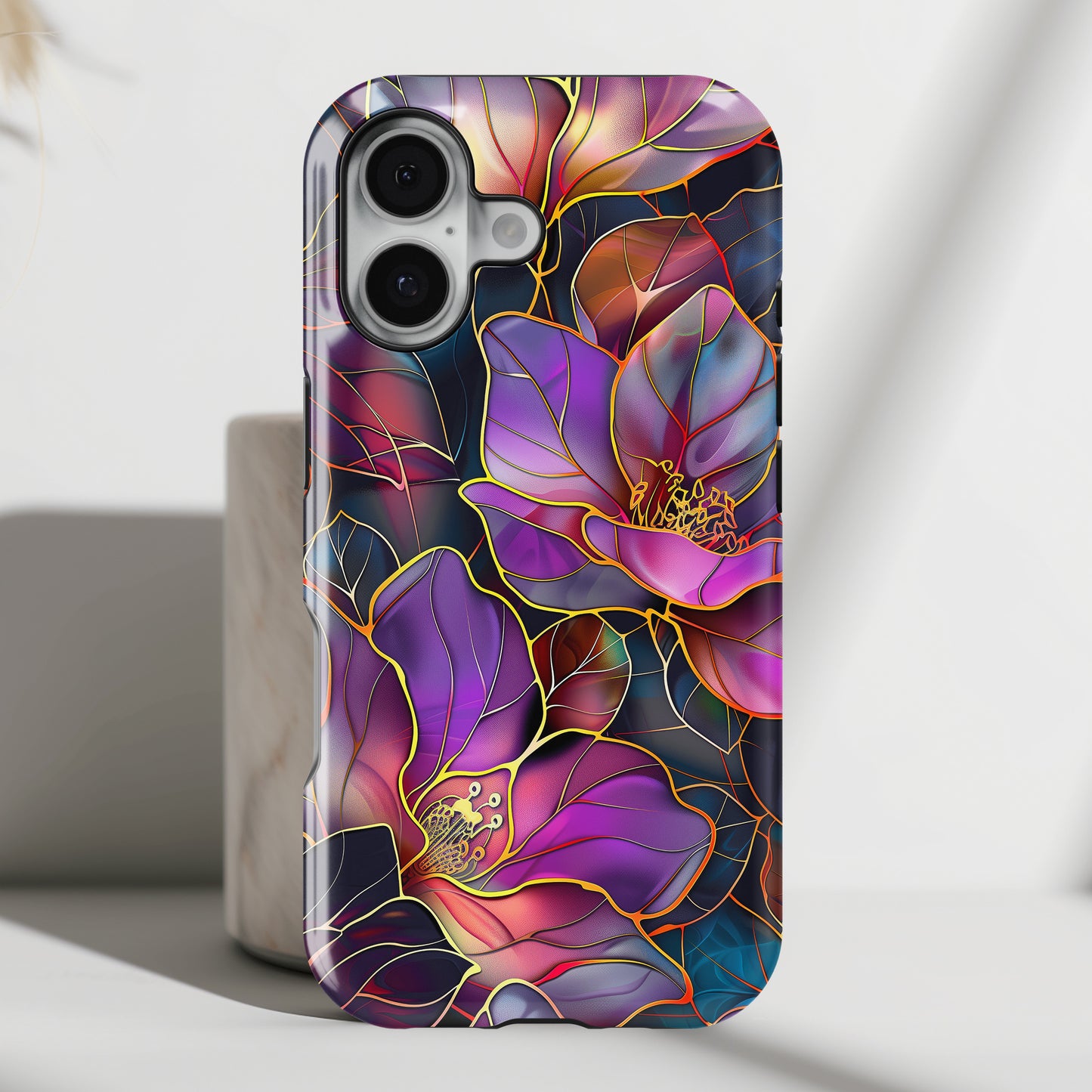 Enchanted Purple Flower Stained Glass Design iPhone Case