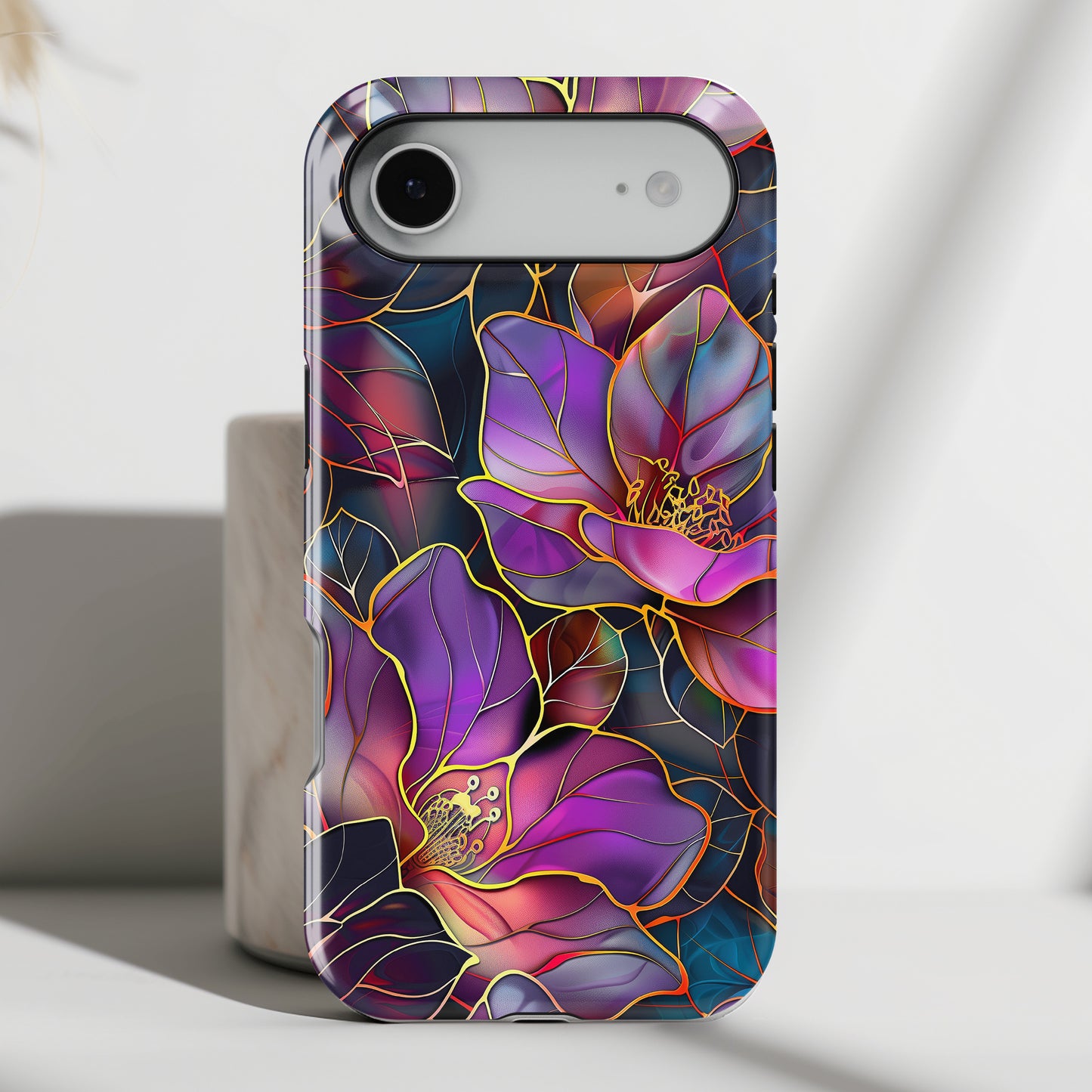 Enchanted Purple Flower Stained Glass Design iPhone Case