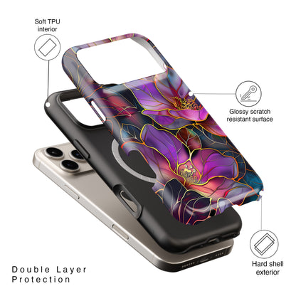 Enchanted Purple Flower Stained Glass Design iPhone Case