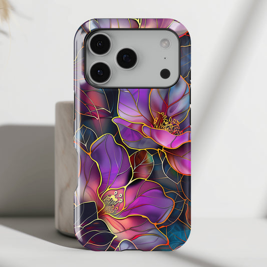 Enchanted Purple Flower Stained Glass Design iPhone Case