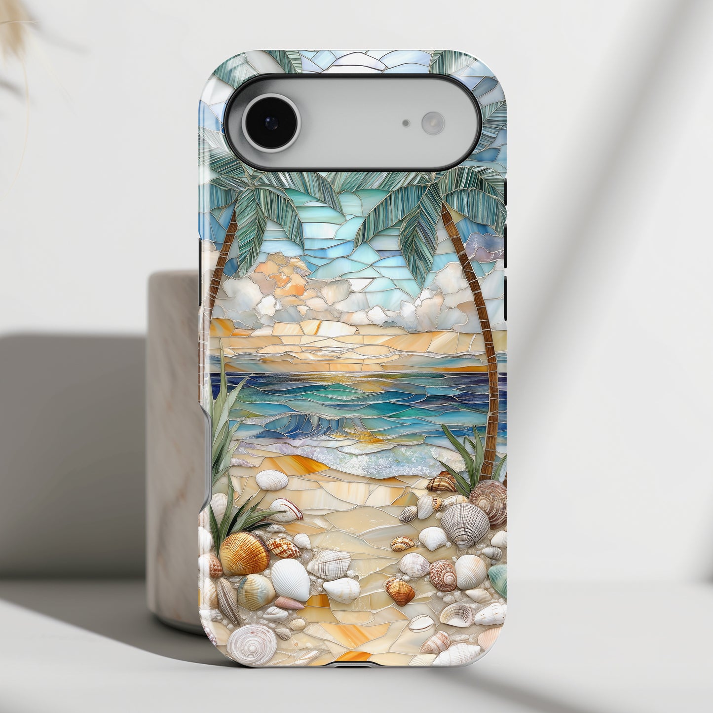 Enchanting Beach Stained Glass Mosaic Design iPhone Case